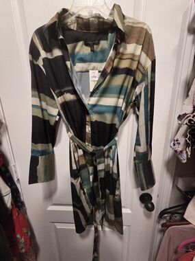 Banana Republic Multicolor Striped Belted Shirt Dress